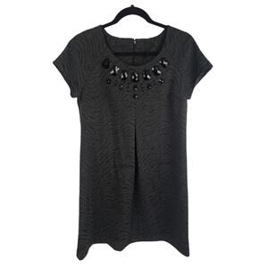 Relativity Black Zebra Print Mini Knit Dress Bead Detail sz. M Goth Fairy Flowy